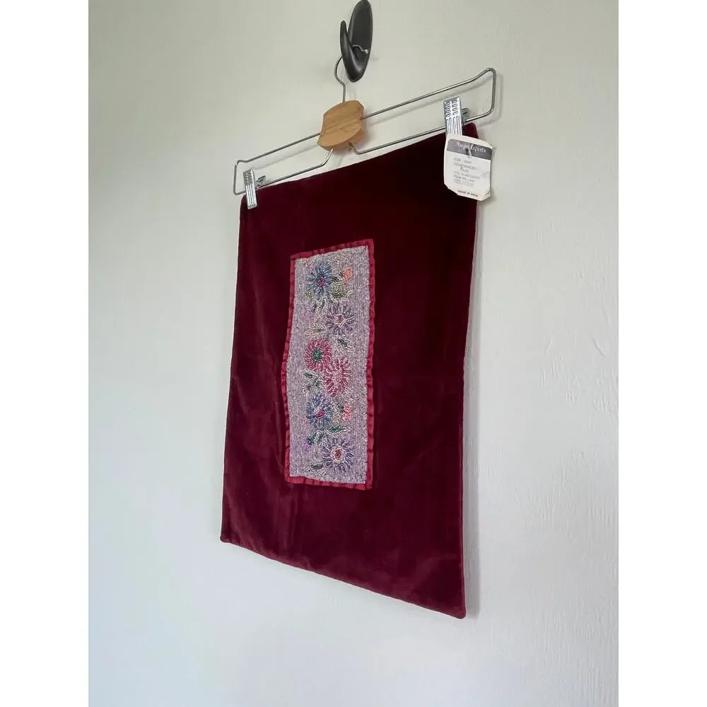 MANGAL EXPORTS vintage burgundy red velvet beaded Made in India pillow case sham